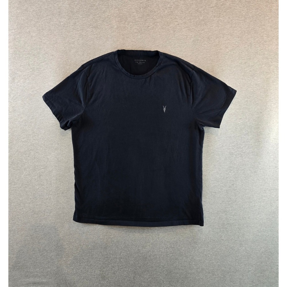 AllSaints T-Shirt Mens XL Black Brace SS Crew Ramskull Embroidered Regular Fit